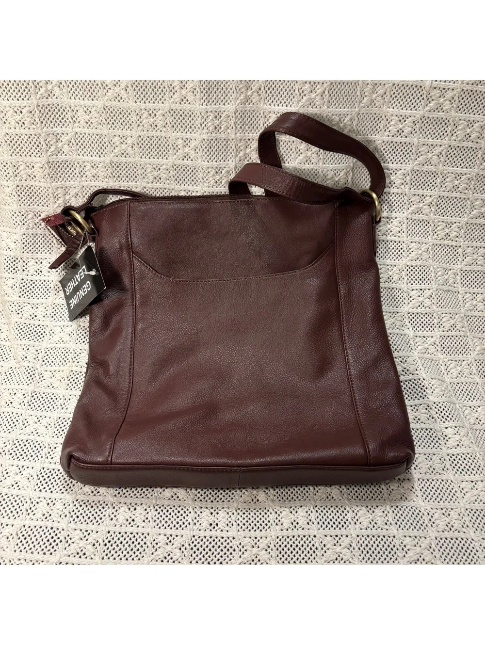 NWT Leather Burgundy Crossbody Bag with Adjustable Strap Plus Size Friendly